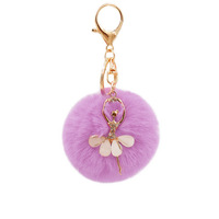 Porte-clés en fausse fourrure avec pompon et breloque ballerine en strass, accessoire mignon en peluche pour sac