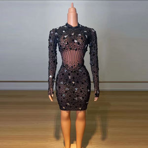 NOVANCE-Vestido corto <span class=keywords><strong>de</strong></span> <span class=keywords><strong>quinceañera</strong></span> para verano, minivestido negro translúcido brillante con cristales brillantes, lentejuelas y espejo, 2022 - Product Image 1