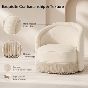 Fauteuils de salon confortables en bouclette blanche avec franges pour hôtel, fauteuils en bois de luxe pour la maison - Product Image 2