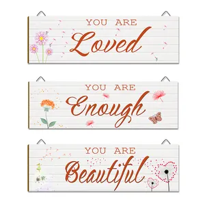 3 pcs You Are Love Enough Beautiful Wall Mount Signs Wooden Hanging Plaque Quote for Home Living Room Baby Shower Decor