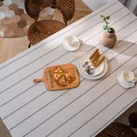Nappe de table d'extérieur moderne en coton et lin tissé à rayures blanches et noires, imperméable et résistante à l'huile