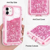 Coque de protection antichoc 3-en-1 à paillettes et sable mouvant ultra-résistante pour iPhone 15, 14, 13, 12, 11, 16 Pro Max, Plus, XS Max, XR, 7, 8 Plus