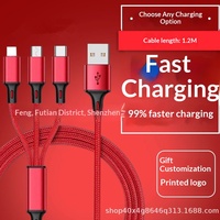 Câble de données USB de type C tressé trois-en-un avec charge rapide pour téléphones mobiles