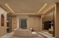 Meuble TV moderne en bois incurvé et encastré Lesso Home, avec panneaux cannelés personnalisés pour salon, style minimaliste