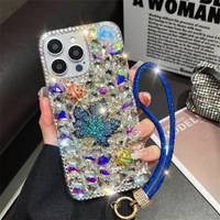 Coque de téléphone pour Apple iPhone 17 Pro, motif feuille d'érable et strass, pour iPhone 16, entièrement ornée de strass, bracelet de luxe xsmax, protection pour iPhone 15 et 14