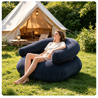 Canapé gonflable d'extérieur portable moderne avec accoudoirs en forme de U, design floqué en peluche, respirant, pour chambre à coucher, marque ANL