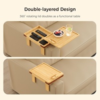 Double Layer Design Verstellbarer Bambus Couch Arm Tisch mit 360 ° drehbarer Tischplatte und Telefonst änder für breiten Couch Arm