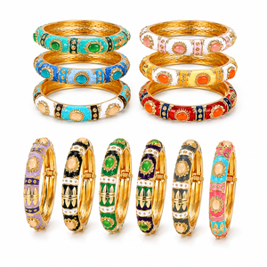 กำไลข้อมือแบบเปิดได้ ขายส่ง ประดับเคลือบโคลอซอนน์ โลหะผสมสังกะสี ชุบทอง ลายเรขาคณิต สีสันตัดกัน แบบมีบานพับ สไตล์ชาติพันธุ์สำหรับผู้หญิง - Product Image 3