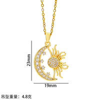 Collier ras du cou en cuivre plaqué or véritable 18 carats avec pendentif soleil et lune en zircone, chaîne en acier titane, micro-pavé, style bohème chic, délicat, pour clavicule