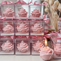 Bougie personnalisée en forme de rose, cadeau pour les invités de mariage, cire de soja naturelle, bougies artistiques romantiques en forme de fleur dans une boîte en PVC transparente avec ruban
