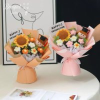 Pasokan Pabrik Buket Wisuda Benang Wol Bunga Rajut Buatan Tangan Tahan Lama dengan Tas Hadiah untuk Hari Ibu Paskah Natal