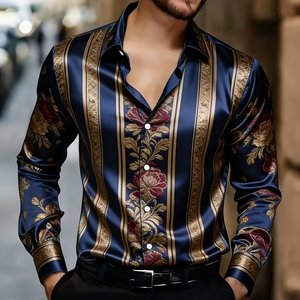 <span class=keywords><strong>Chemise</strong></span> <span class=keywords><strong>Homme</strong></span> Décontractée à Manches Longues et Col V, Nouveau Style Brillant 2026, Imprimé Numérique Polyester Bambou, Boutonnage Simple, Revers - Product Image 1