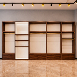 <span class=keywords><strong>Porte</strong></span>-vêtements mural en <span class=keywords><strong>bois</strong></span> grainé avec cadre doré, présentoir de vêtements avec rangement, stand de présentation pour magasin de détail commercial, présentoir métallique pour boutique - Product Image 6