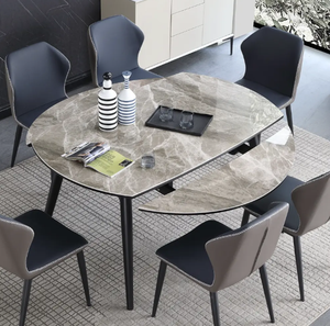 ห้องรับประทานอาหารหินอ่อนทรงกลมขยายได้สไตล์มินิมอลแบบทันสมัยเฟอร์นิเจอร์สำหรับใช้ในบ้านและโรงแรมพร้อมคุณสมบัติยืดออกได้ - Product Image 1
