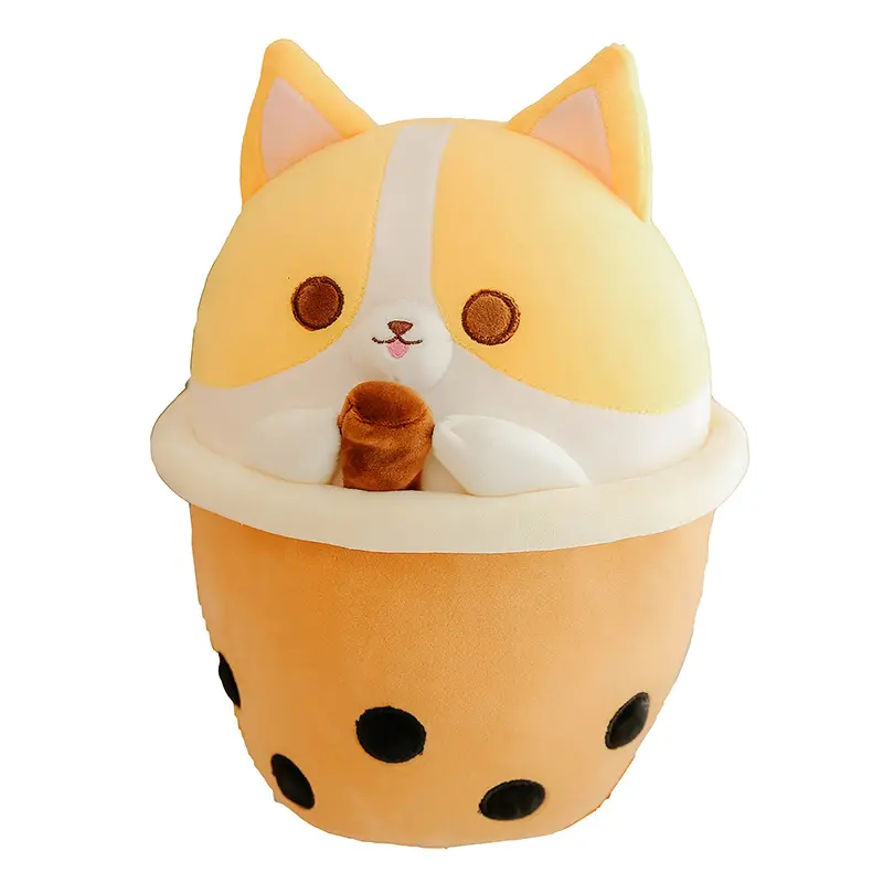 Allo CPC Stuffed Plush Toy 30/40/50/65cm Squishy Boba Tea Pillow Cute Pig Cat Dog Bubble Milk Tea Cup Plushie For Gift