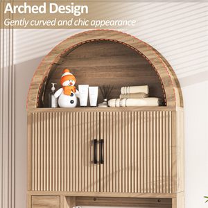 Armoire de rangement pour toilettes en bois de style farmhouse SENYU avec dessus arqué et étagères latérales pour l'organisation de la salle de bain - Product Image 6