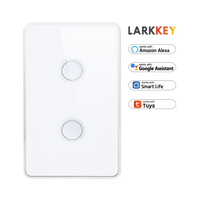 Tuya Larkkey interrupteur tactile en verre intelligent zigbee deux gangs interrupteur intelligent mural interrupteurs de système domestique intelligent