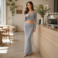 Jupe en tricot côtelée maxi pour femme avec logo personnalisé, couleur unie, style décontracté, mode printemps, mélange acrylique et polyester, usine OEM & ODM