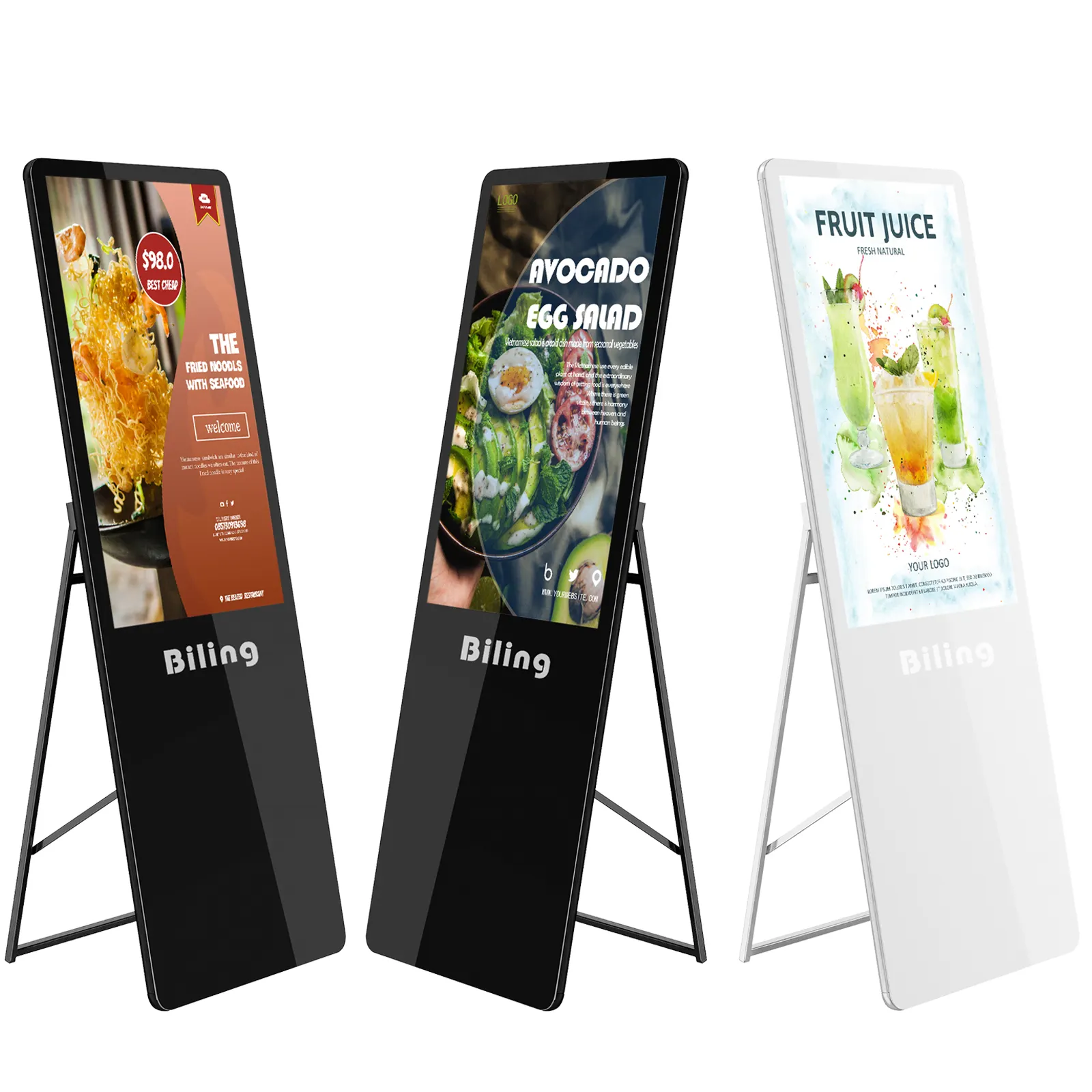 Movable digital poster 43 55 inch indoor lcd advertising players display floor stand portable digital signage