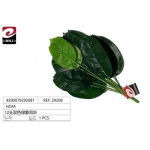 MNJ Artificial Elephant Ear Leaves 12-Head Green Double Color Plant Decor for Home Garden - Product Image 3