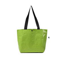 Sac fourre-tout écologique en tissu vert clair, recyclable, avec poignées à motifs, laminé, imperméable, réutilisable pour les courses