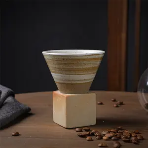 मोटे मिट्टी के बर्तनों कीप कॉफी चाय कप आधार Teaware रचनात्मक रंगीन सिरेमिक शंकु के आकार का कॉफी कप के साथ रेट्रो पानी का कटोरा
