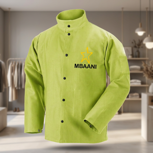 Veste de travail en polyester soudé imperméable à manches longues vertes MBAANI, boutonnée sur le devant, coupe régulière, vêtements de sécurité ignifuges - Product Image 3