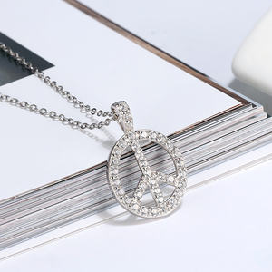 RINNTIN SN217 moda donna gioielli Real 925 Silver Pave Diamond Peace Sign Charm Pendant Necklace - Product Image 5