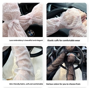 Manches d'été en maille pour <span class=keywords><strong>femme</strong></span>, anti-UV, à motif <span class=keywords><strong>dentelle</strong></span> et nœud, rayées et à pois, coupe ample, rafraîchissantes, pour la conduite, manches décoratives - Product Image 2