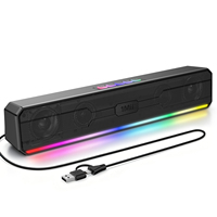 Barre de son de bureau 1Mii Bluetooth avec double interface Type-C/USB, haut-parleurs filaires et lumières LED respirantes, barre de son gaming pour PC
