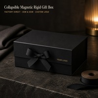 Boîte cadeau rigide magnétique noire pliable sur mesure avec ruban décoratif et emballage plat pour emballage de luxe pour la vente au détail
