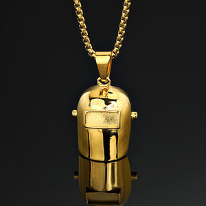 Collier pendentif en acier inoxydable de style <span class=keywords><strong>chanteur</strong></span> hip hop classique pour hommes femmes chaîne à maillons plaquée or avec <span class=keywords><strong>pierre</strong></span> principale en zircon - Product Image 1
