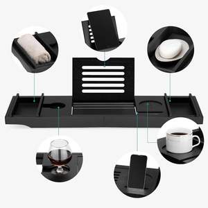 Plateau <span class=keywords><strong>de</strong></span> lit et <span class=keywords><strong>de</strong></span> bain-Support en bois avec pieds pliants-Étagère en bambou pour <span class=keywords><strong>baignoire</strong></span> Caddy Bridge avec support pour livre ou <span class=keywords><strong>tablette</strong></span>-Noir - Product Image 3