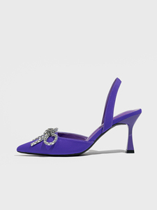 Sandali <span class=keywords><strong>con</strong></span> <span class=keywords><strong>tacco</strong></span> a spillo viola da <span class=keywords><strong>donna</strong></span>, <span class=keywords><strong>con</strong></span> punta a punta, fiocco in strass, in tessuto elasticizzato, <span class=keywords><strong>con</strong></span> cinturino posteriore, per feste ed eventi - Product Image 5