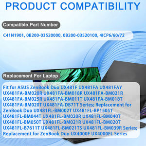 C41N1901 Batterie d'ordinateur portable de remplacement pour <span class=keywords><strong>Asus</strong></span> <span class=keywords><strong>ZenBook</strong></span> <span class=keywords><strong>Duo</strong></span> UX481 UX481FA UX481FL UX481FLY UX481F X481FL Series <span class=keywords><strong>Notebook</strong></span> 15.4V 70Wh - Product Image 4