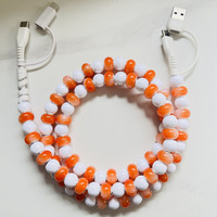 Câble de charge rapide multi-USB 4-en-1 Sunset Orange avec perles, cadeau créatif, accessoires de mode pour voiture, câble Type C