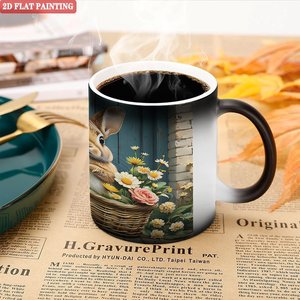 Taza de Té Negra Esmerilada de 11 oz, Taza de Cerámica Sensible al Calor para Beber en la Oficina - Product Image 5