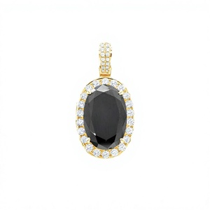 Collier pendentif élégant pour femme en or massif 10K avec saphir ovale noir personnalisé et diamant Moissanite – Idée cadeau - Product Image 1