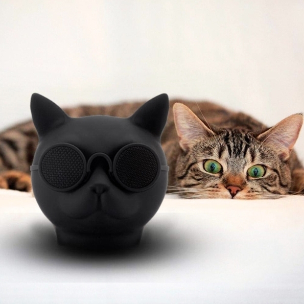 Wireless Cat Speaker Mini Portable Cute Animal Desktop Stereo Decor Gift with Sunglass Grille Design for Home Office