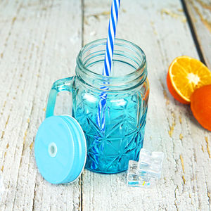 Pot en verre transparent de 430 ml avec paille, pot à boisson froide, pot à eau de 16 oz avec couvercle et poignée en métal - Product Image 4