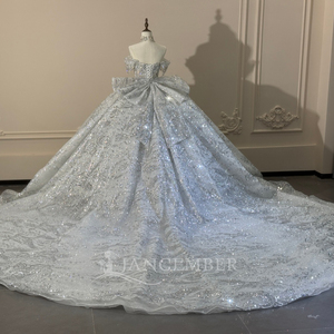 Robe de mariée de bal éblouissante à col bateau et épaules dénudées avec strass XS294 - Product Image 4