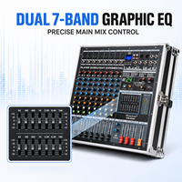 Console de mixage amplifiée 8 canaux EM-8ant 600W x 2 avec amplificateur de puissance, flight case, égaliseur 9 bandes, 24 DSP, USB, Bluetooth, alimentation fantôme 48V pour scène et église
