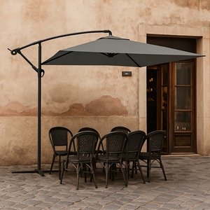 Ombrellone Grigio 3m con Palo Laterale e Base Quadrata a Sbalzo per Giardino, Patio, Cortile e Hotel - Product Image 2