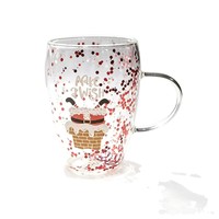 Mug en verre à double paroi de Noël, paillettes, motif renne, résistant à la chaleur, tasse à lait et à café, cadeau festif pour les fêtes