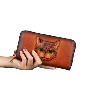 High Quality Unisex <b>Long</b> <b>Wallet</b> Genuine Leather Vintage Zipper Closure Animal Totem Multi-Slot Card Holder Clutch - Product Image 1