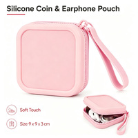 Pochette à fermeture éclair en silicone avec logo personnalisé, sac cosmétique portable, porte-monnaie carré pour voyage, boîte de rangement pour câbles et écouteurs