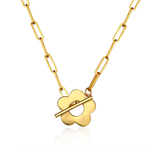 Collier en acier inoxydable plaqué or 18 carats avec fleur |   Design de fleurs de prunier |   Bijoux minimalistes hypoallergéniques et durables pour femmes - Product Image 1
