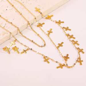 Ensemble de bijoux en acier inoxydable plaqué or GOODLUCK, collier et boucles d'oreilles, style vintage, accessoires de mode de luxe pour femmes - Product Image 2