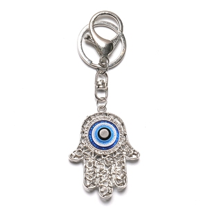 Heavy Duty 2 in I Clasp Ring Alloy Hollow Hamsa Pendant Key Chain with Crystal Diamond and Resin Evil Eye