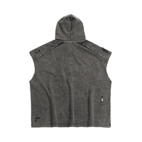 Gilet sans manches à capuche pour homme ETAI, noir, en coton, coupe ample, effet vieilli, loisirs, ourlet droit avec étiquette sans logo